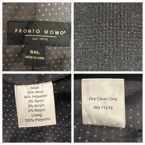 Pronto Uomo Double-Breasted Wool-Blend Peacoat 5XL Charcoal Goth - Picture 8 of 16